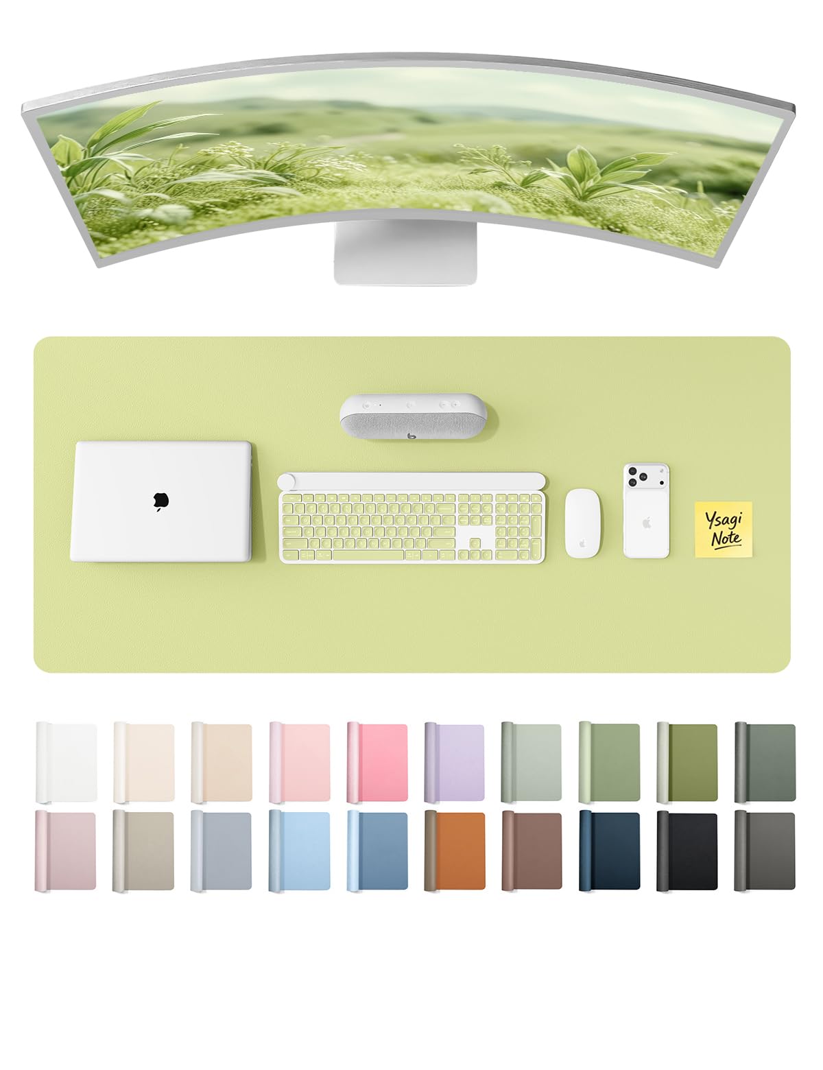 YSAGi Leather Desk Protector, Office Mat, Large Mouse Mat, Non-Slip PU Leather Blotter, Laptop Pad, Waterproof Writing Pad for Office and Home (Peak Green, 47" x 17") Peak Green 47" x 17"