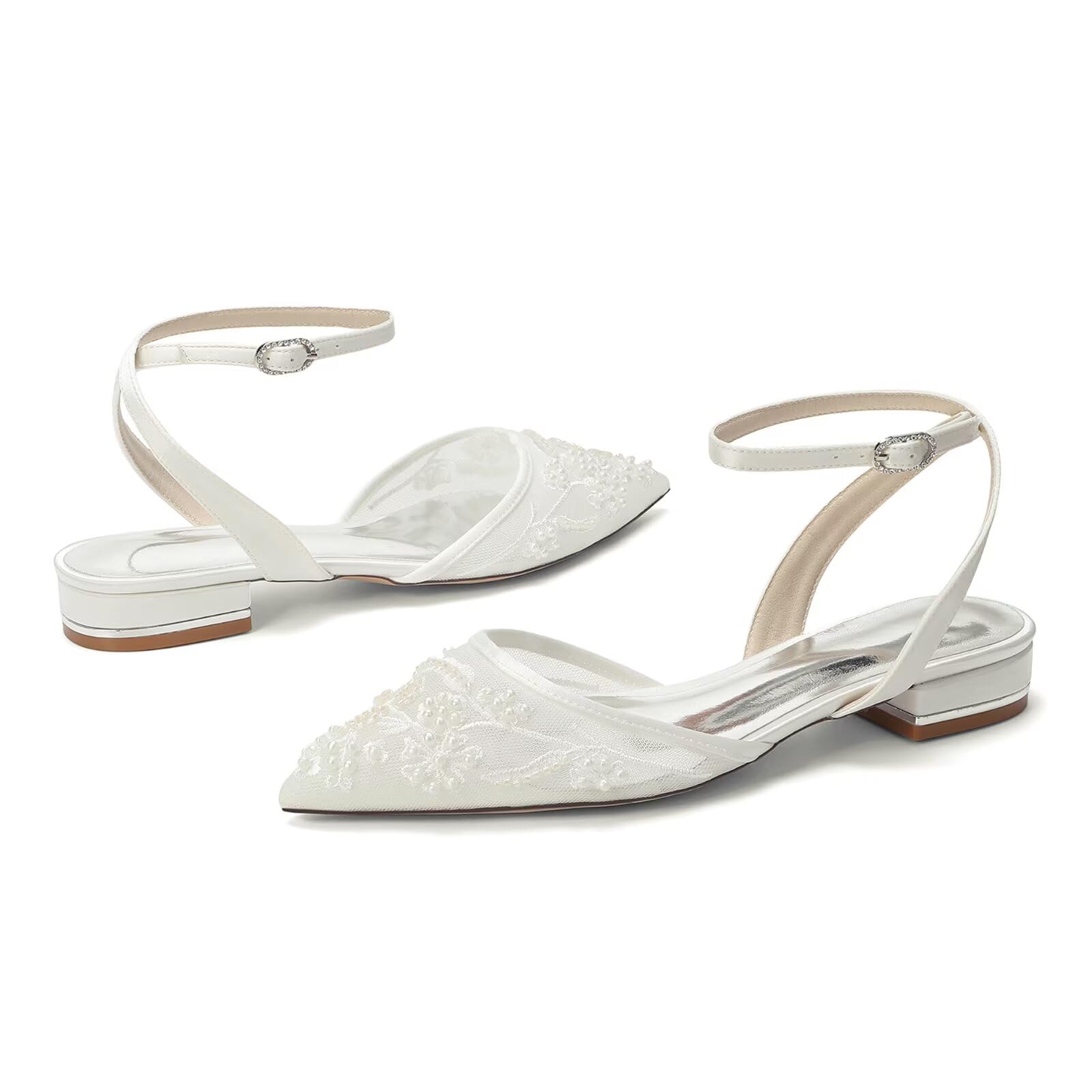 Scarpe da Sposa Comode Tacco Basso Donna Pizzo Scarpe per Ballo e Cerimonia Matrimonio