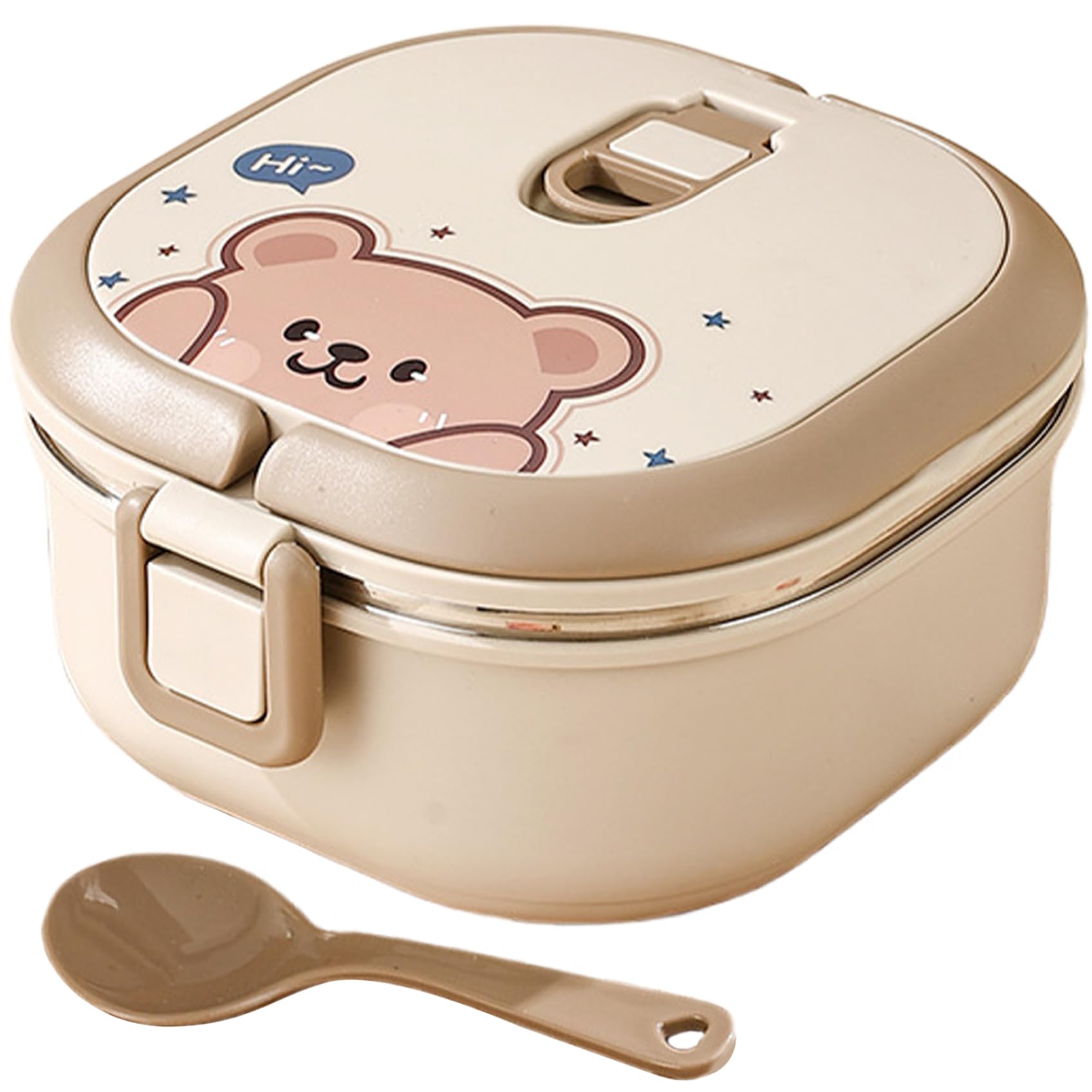 Ameble Thermal Lunch Box for Hot Food 700ml Square Insulated Lunch Box With Tableware Leakproof Food Grade Stainless Steel Bear Pattern Hot for Kids Thermal for In