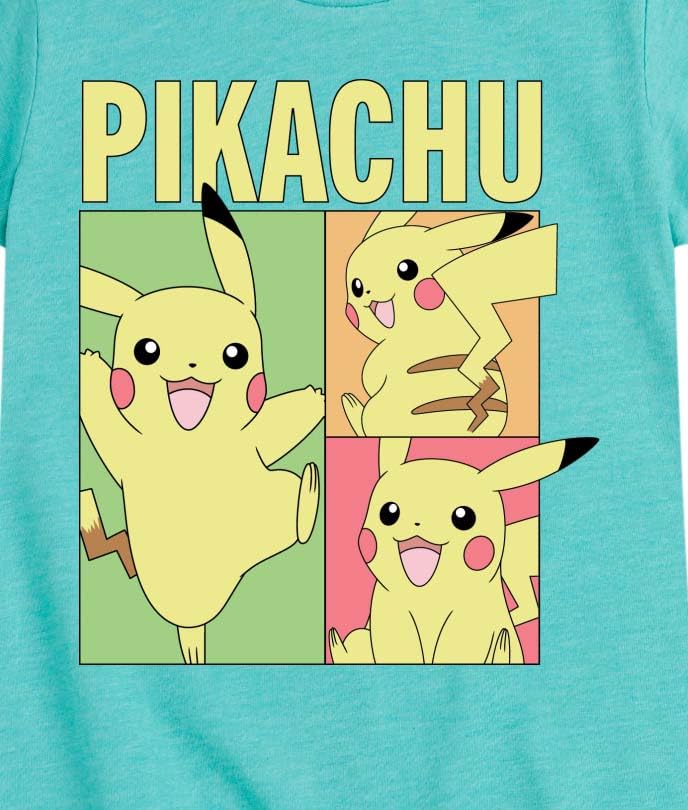 Pokémon - Pastel Pikachu Grid - Girls Fitted Short Sleeve T-Shirt3