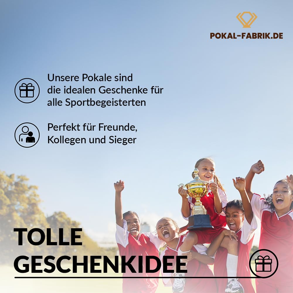 Pokal-Fabrik - Goldener Golf Pokal 21 cm aus Metall mit Gravur - Geschenk-Trophäe mit Golfer-Silhouette & Steinsockel - Personalisiertes Geschenk - Wanderpokal Golfen Zubehör