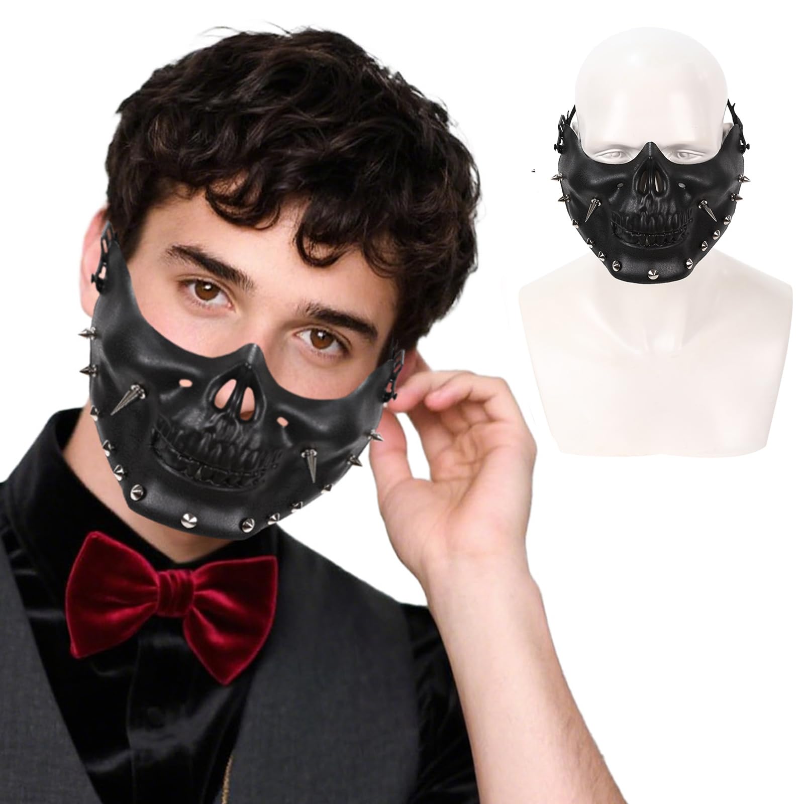 Joyincoser Steampunk Faux Leather Studded Face Mask - Unisex Costume Mask for Festival Cosplay, Halloween, Carnival