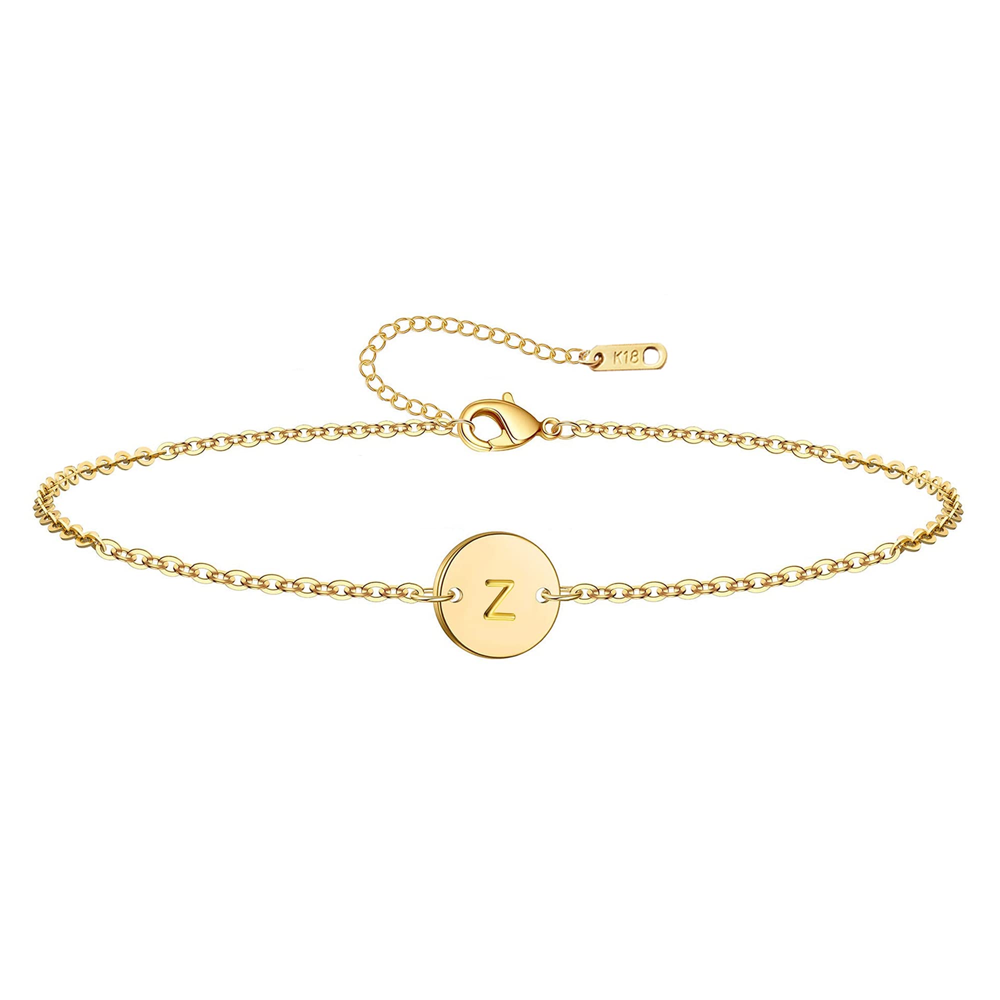 OvianInitial Charm Bracelet for Women 18K Gold Plated stainless steel Coin Disc Engraved Letter Bracelet Personalized Monogram Name Bracelet