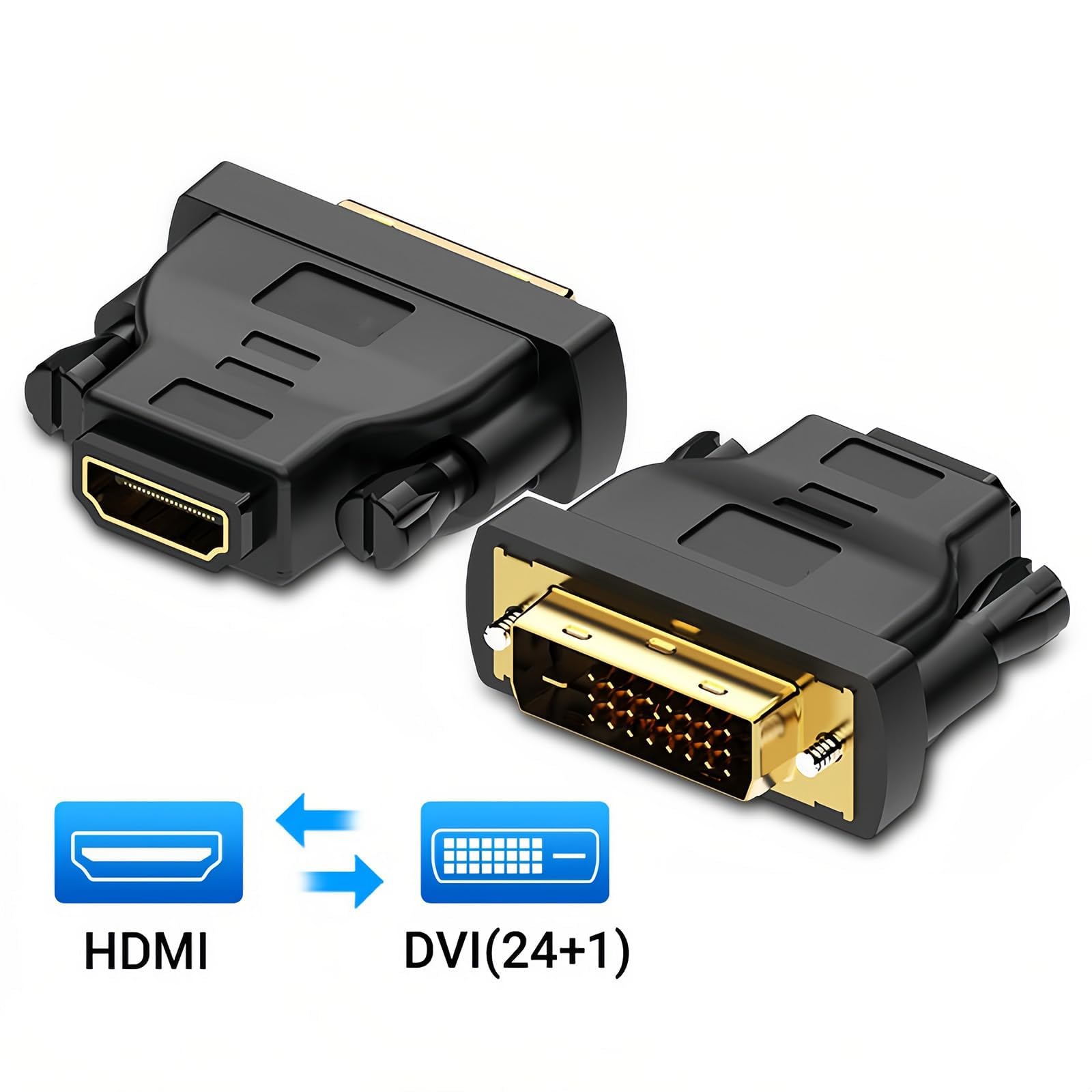 MMOBIEL Adaptateur HDMI vers DVI Bidirectionnel DVI-D Mâle Dual Link vers HDMI Femelle 1080p Full HD 60Hz Connecteur Or
