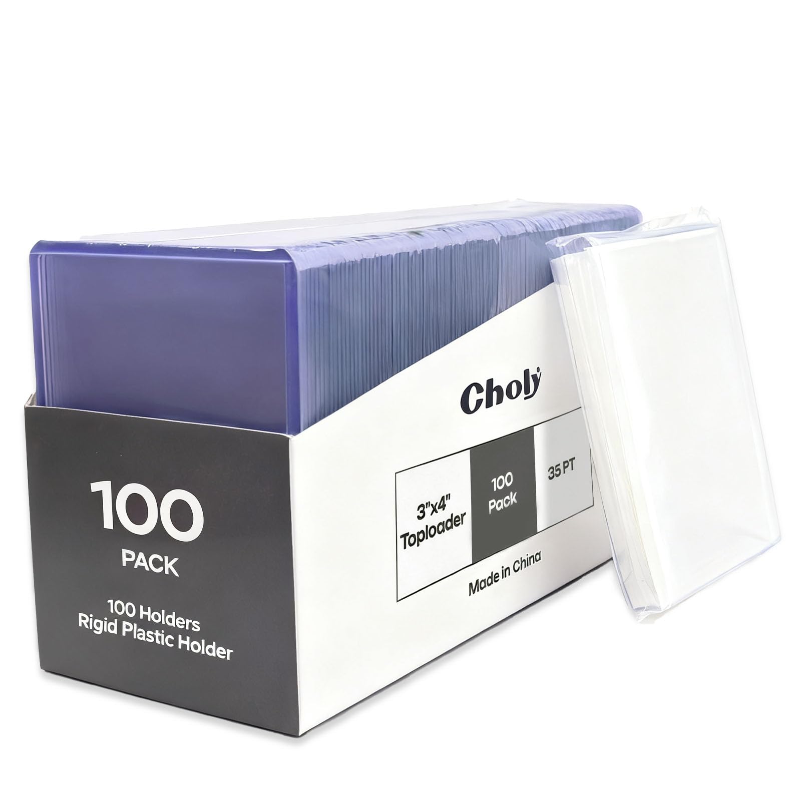 CHOLY 3 X 4 Top Loaders Clear Card Sleeves, 35PT Hard Card Sleeves, Standard Size Toploaders Trading Card Sleeves for Football Sports Cards MTG Yu-Gi-Oh (200, 100 Hard Sleeves + 100 Clear Sleeves) — image 1