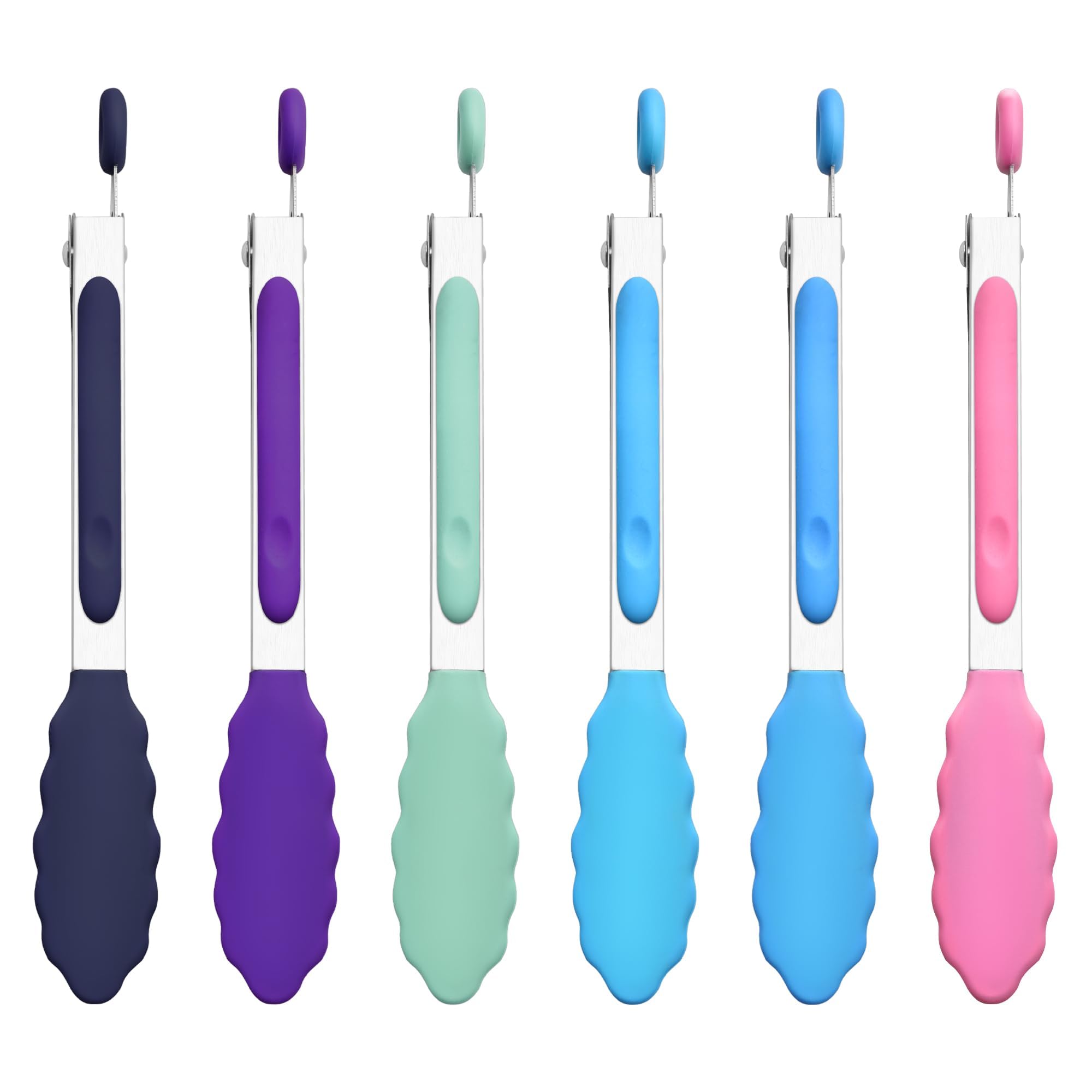 6PCS 7-Inch Silicone Tongs Set, Stainless Steel Tongs with Silicone Tips — image 1