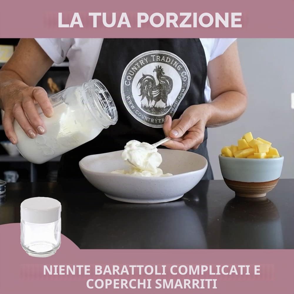 Macchina per Yogurt in Acciaio Inossidabile con Barattolo di Vetro da 0,95 Litri e Ricettario Completo per Preparare Più di 12 Yogurt Casalinghi Facili Senza Latticini e con Latte