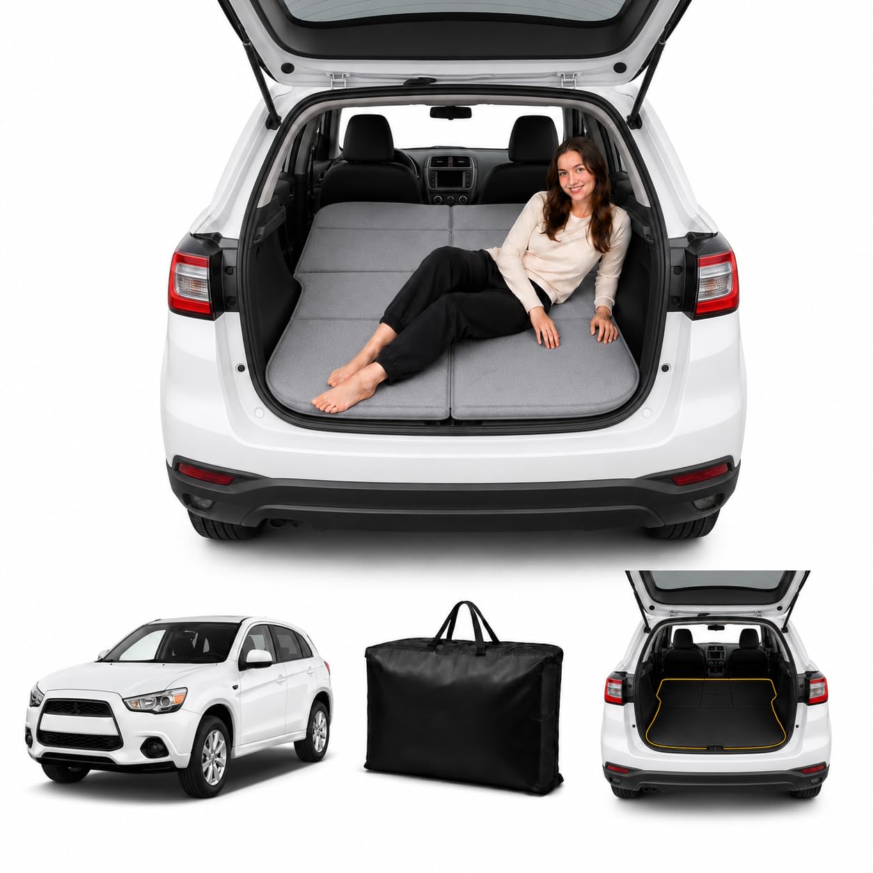 Car Mattress for 2011–2024 Mitsubishi Outlander Sport, Upgraded Non-Inflatable Thickened Foam SUV Car Camping Mattress, Foldable Trunk Sleeping Pad for Road Trips Camping Travel