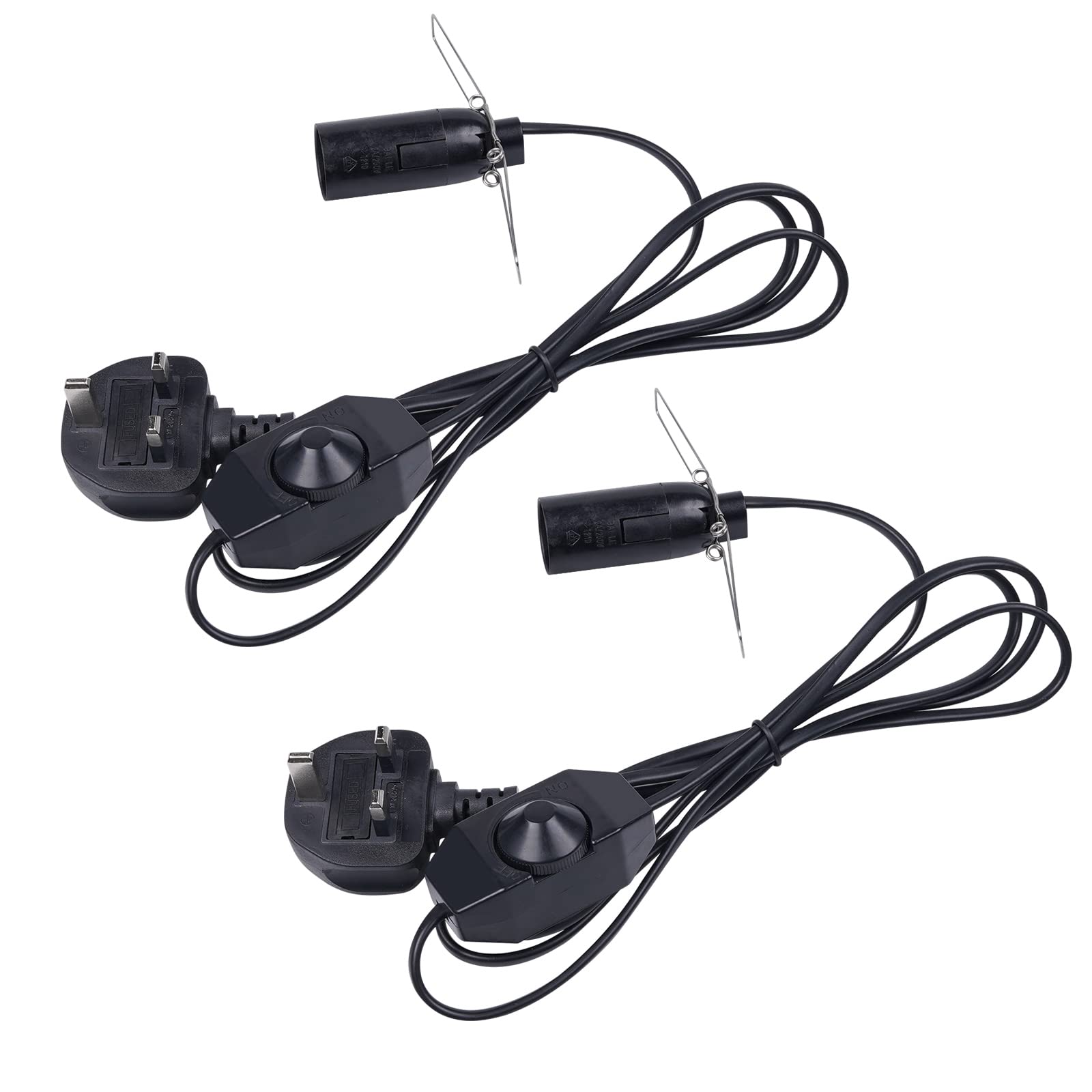 Bonlux 2 Pack Salt Lamp Replacement Light Fitting with Dimmer Switch, 1.8m Himalayan Salt Lamp Original Replacement Spare Power Cord Cable with CE Certified E14 Bulb Holder,Standard UK Plug