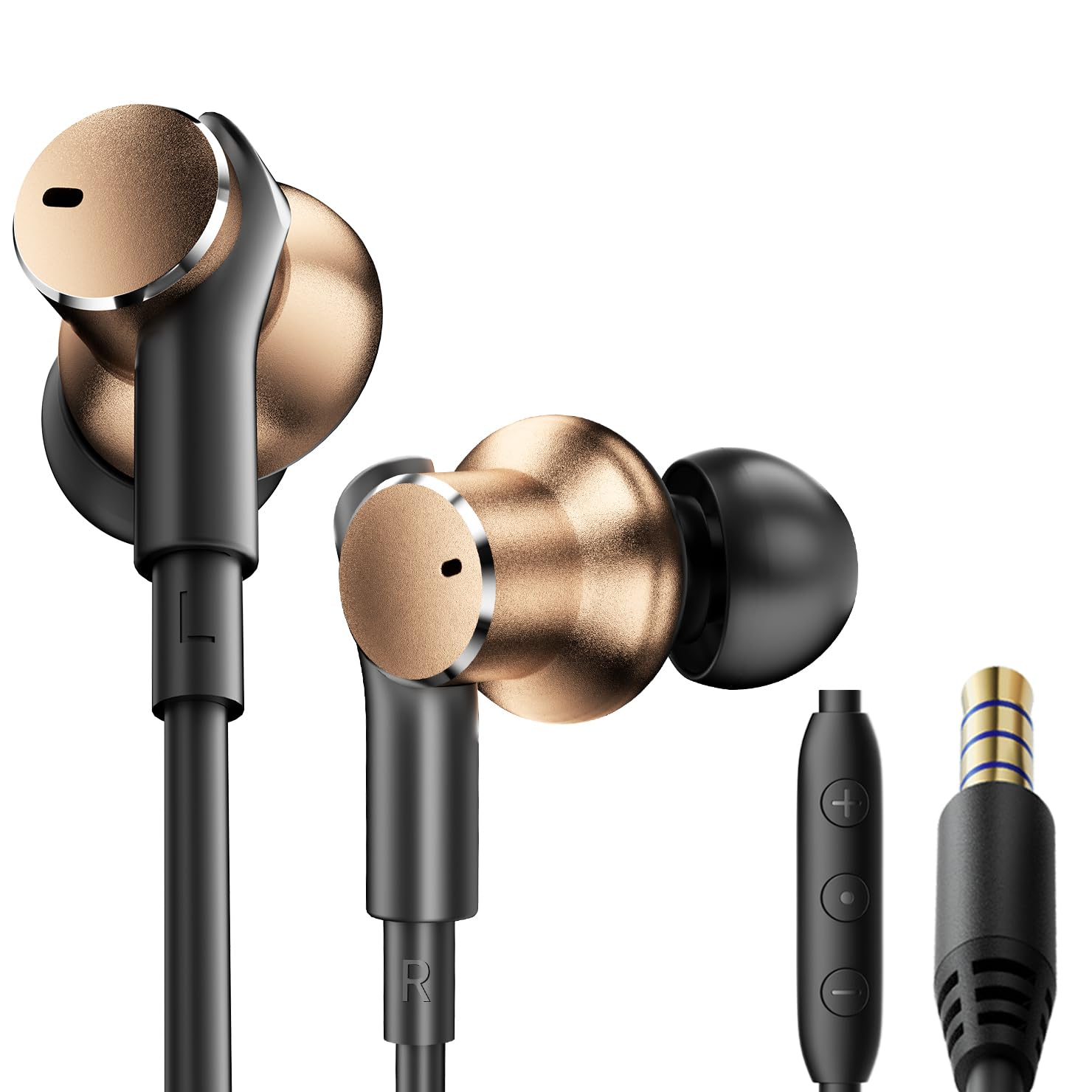 Écouteurs filaires riches avec suppression du bruit et appels téléphoniques (1DD + 1BA) - Écouteurs intra-auriculaires à double pilote - Amplification des basses profondes immersives - Écouteurs
