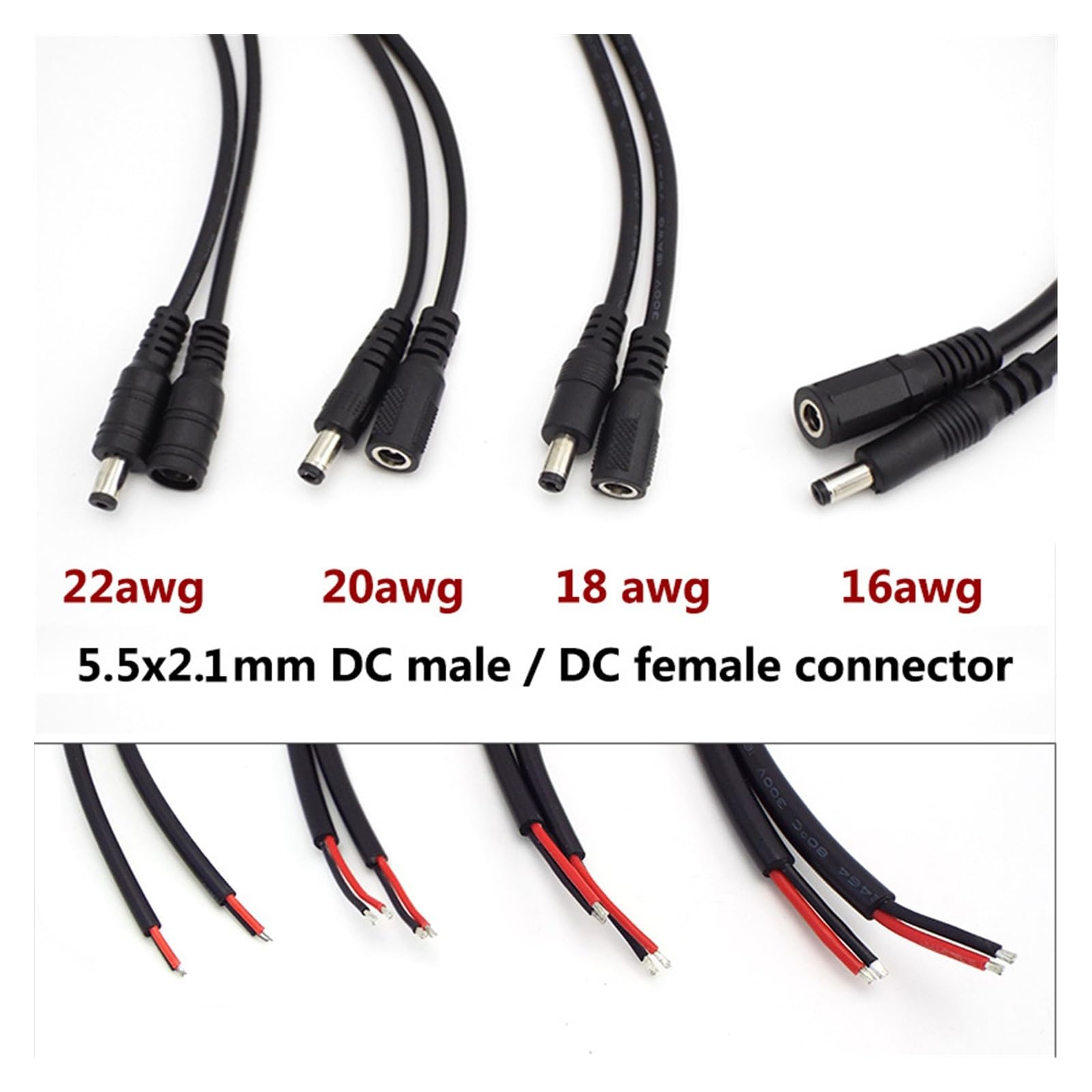 16/18/20/22awg 7A 10A DC Männlich Weiblich Netzteil Stecker verlängerung Kabel 5,5x2,1mm Kupfer Draht Strom for LED Streifen licht(DC male,20PCS_16AWG 10A)