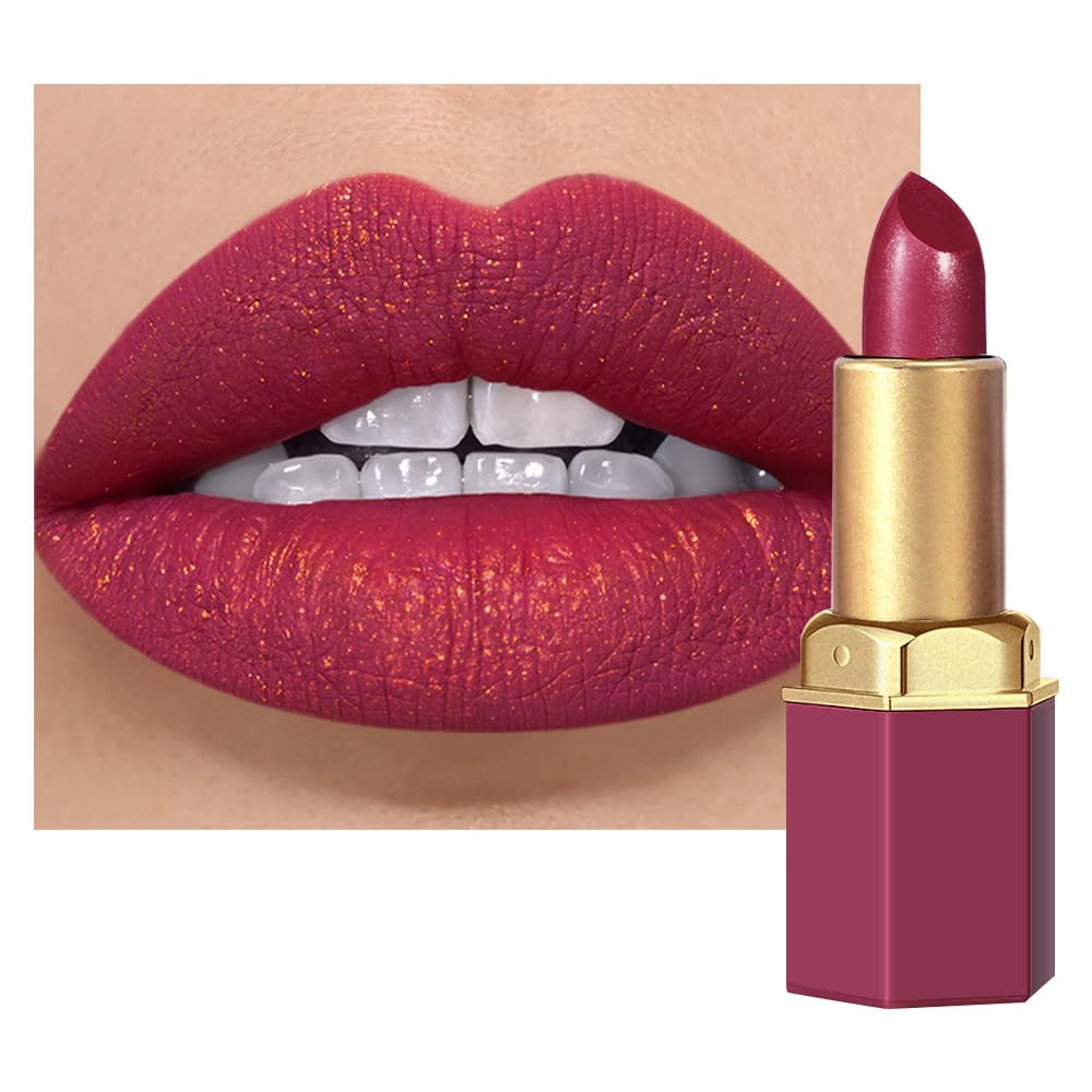 CAKAILA Plum Metallic Lipstick for Women,Lightweight Shimmer Frosted Lipstick,Glitter Lip Gloss Stain Long Lasting Waterproof Smudge Proof 24 Hour