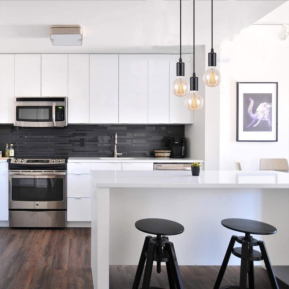 Lampadario A Sospensione Industriel Edison E27 - Plafoniera In Metallo Nero 26 Cm, Stile Retrò Per Cucina E Soggiorno