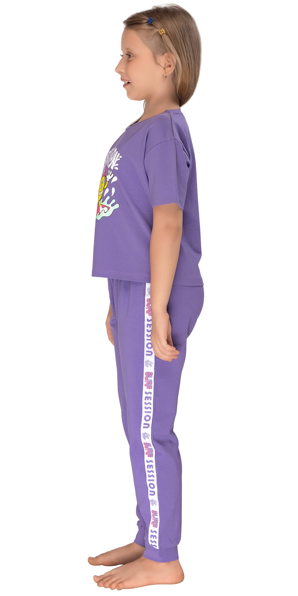 Laughing Kids Girls Cotton Pajama Set, Lavender Co-Ord Night Suit with Cartoon Print, 2-Piece Jogger and T-Shirt Set, Casual Sleepwear for Kids (9 to 10 Years) 3