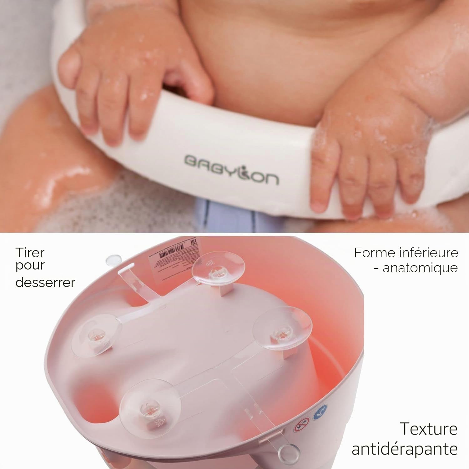 BABYLON Nemo Siège de bain Bébé, Baignoire, ventouses, 6M+, Rose/blanc