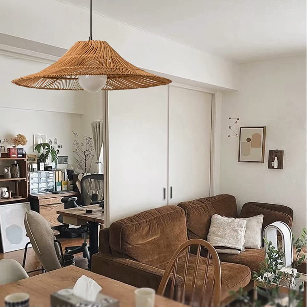 Lámpara de Techo, Lámpara Colgante Retro Tejida a Mano E27 de 1 lámpara con diseño Personalizado de ratán, lámpara Colgante de Techo de bambú for Comedor, Sala de Estar, casa de Familia, iluminación
