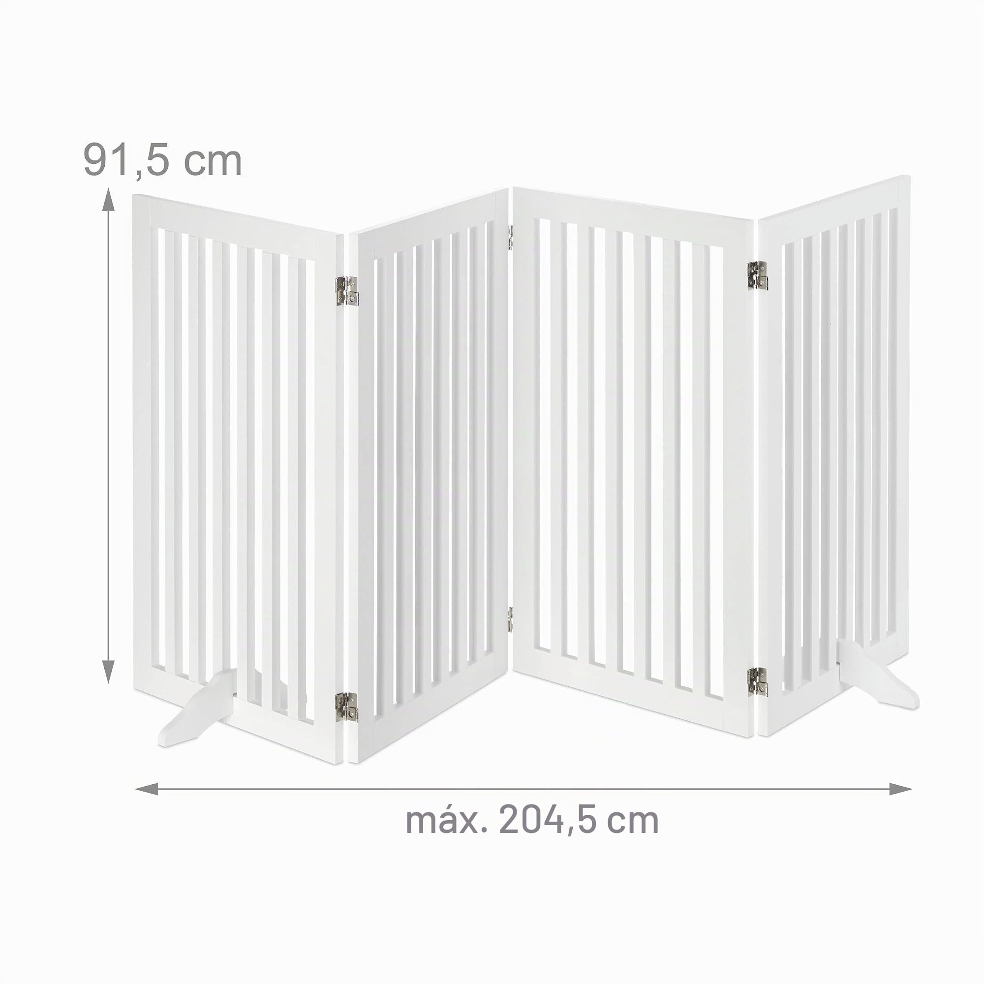 Relaxdays Barrera de Seguridad para Perros, Ajustable, 4 Paneles, Reja Protectora Mascotas, 91,5x204,5 cm, MDF, Blanco