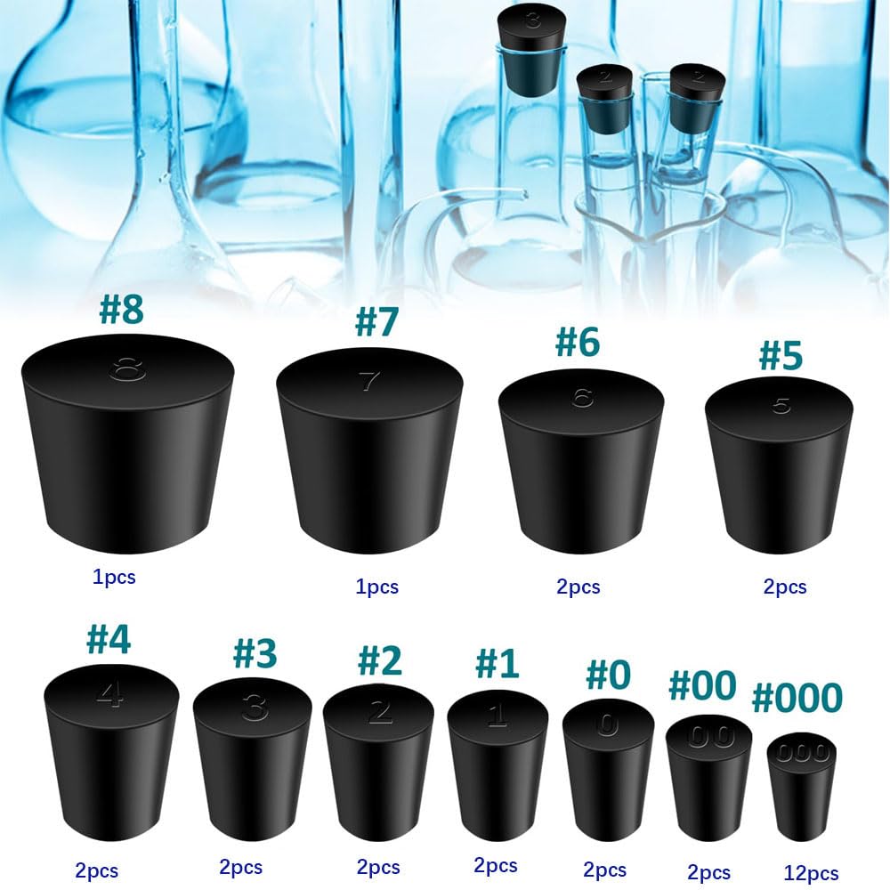 30Pcs Solid Rubber Stoppers 000# - 8# Tapered Lab Bungs Solid Rubber Stoppers 11 Assorted Sizes — Amazon image 3