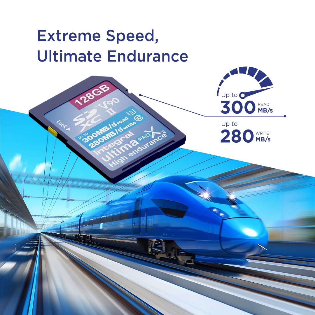 Integral Scheda SD da 128 GB UHS-II V90 fino a 300 MB in lettura e 280 MB di velocità di scrittura 1866X SDHC professionale ad alta velocità