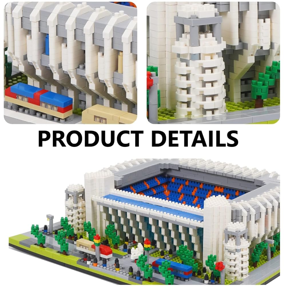 JEMPET Puzzle 3D, stadio calcistico Bernabeu da assemblare con Nano Blocchi - Più di 4000 pezzi