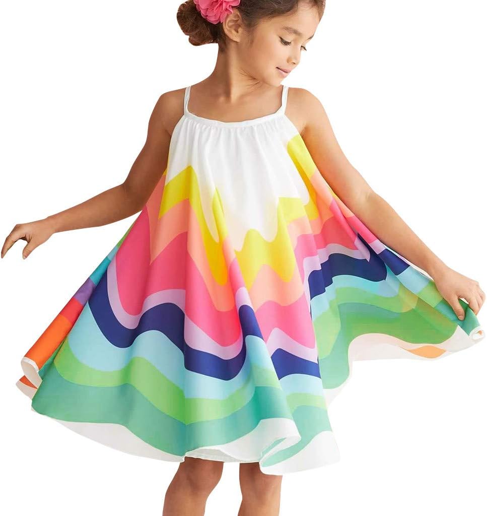 Baby Toddler Girls Summer Clothes Casual Princess Dresses 1-5 Years Old Kids Sleeveless Rainbow Print Vest Dress