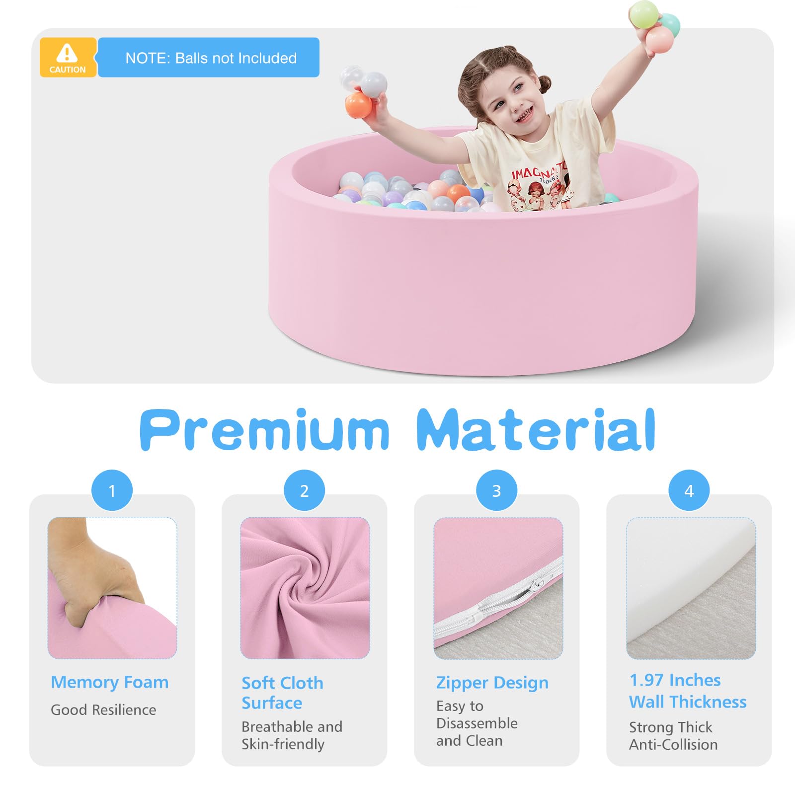 SHJADE Piscina de bolas de espuma de 47.2 x 13.8 pulgadas, pozos de bolas grandes para niños pequeños, piscina redonda suave para niños, regalo ideal para juegos en interiores y exteriores, rosa