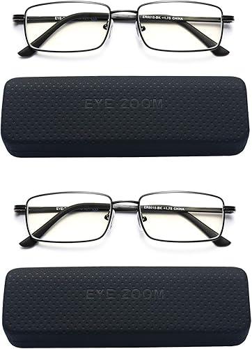 Gafas de lectura con bloqueo de luz azul, paquete de 2 unidades, rectangulares, de metal, anti rayos azules y lectores UV, para hombres y mujeres