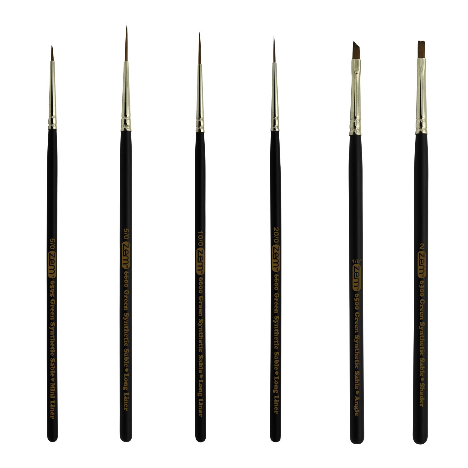 ZEM Brush Synthetic Sable Detail Brush Set Sizes Long Liners 20/0,10/0,5/0 Mini Liner 5/0, Angle 1/8", Shader 2