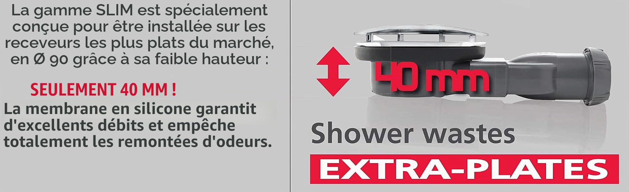 Wirquin 90mm Slim Shower Waste Membrane Trap 40mm height