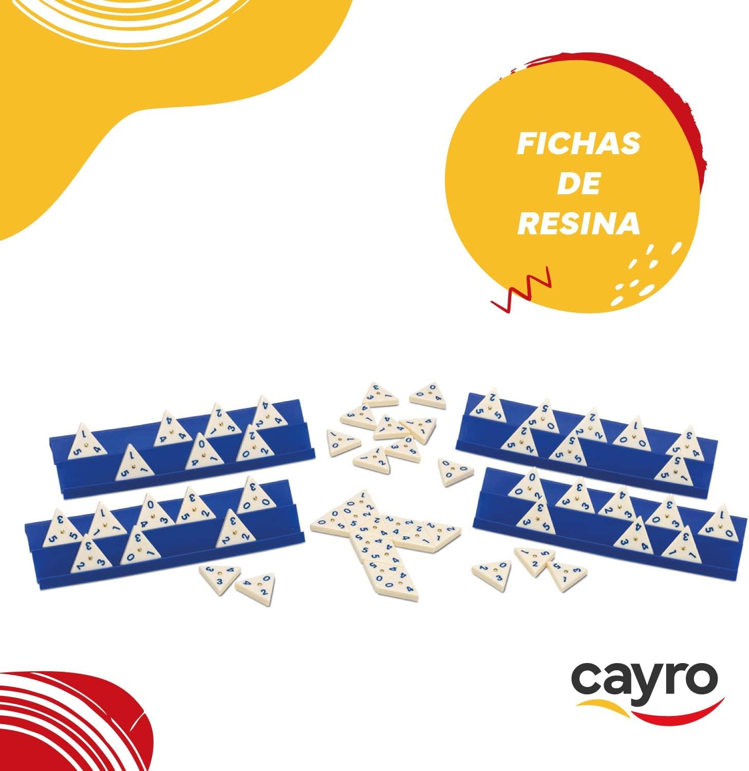 Cayro - Dominó - + 8 Años - Modelo Triangular - Juego Educativo de Mesa de Niños y Adultos - 1 Caja de Metal, 56 Piezas y 4 Soportes - 2 a 4 Jugadores