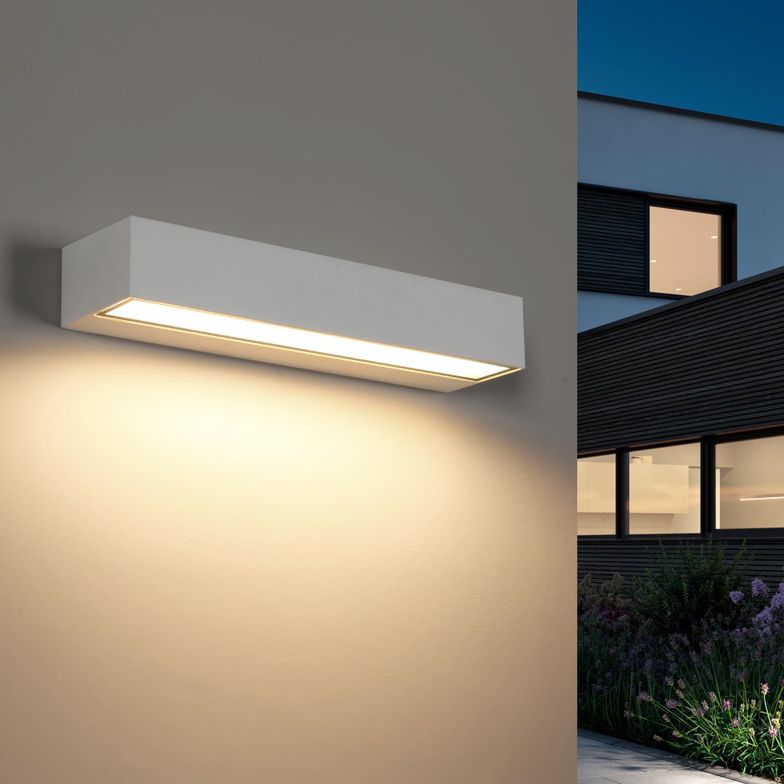 Riserva Outdoor Wall Lights 16W, IP65 LED Outdoor Wall Light White, Outdoor Wall Lamp Modern for Garden, Terrace, Patio, Garage, 3000K Warm Light