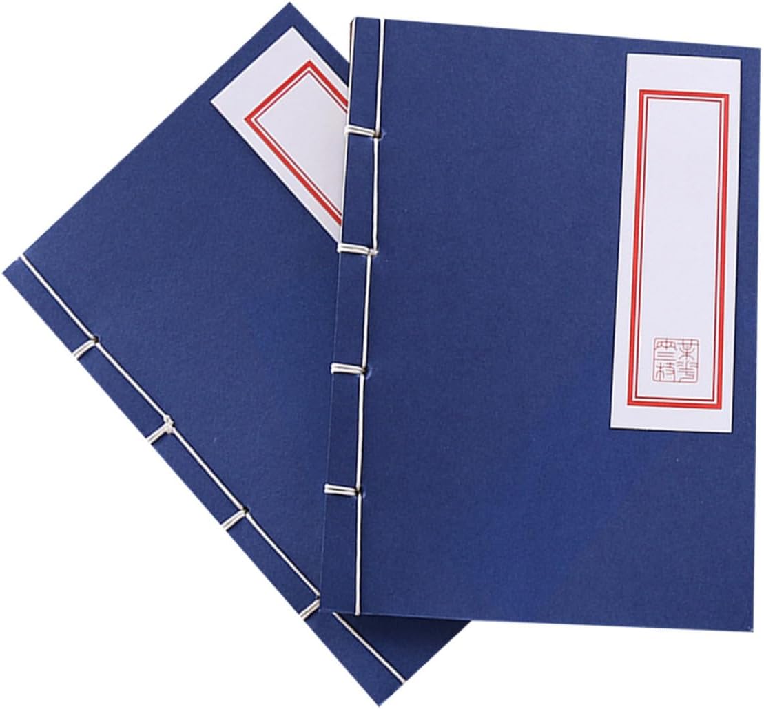 Creative 2pcs Blue Cover Notebook Set, Retro Hand-made Thread Binding, Vintage Style Loose-leaf Diary Notepad for Office and School Writing