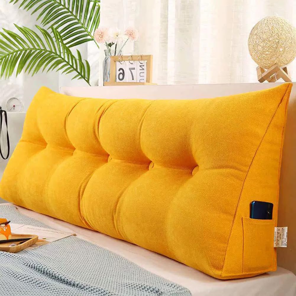 Cojín triangular de cuña lumbar con cabecero extraíble y cojín de posicionamiento suave para sofá cama, color amarillo, 120 x 50 x 20 cm