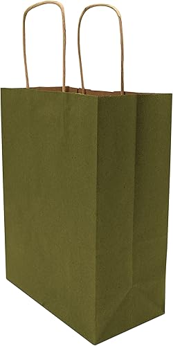Miniatura 7 de Prime Line Packaging Paquete de 50 bolsas de regalo pequeñas de papel verde de 8 x 4 x 10 con asas, bolsas de papel kraft lisas para pequeñas