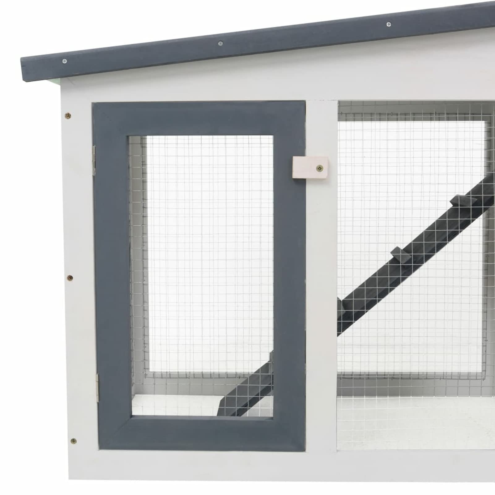 Jaula de Animales Grande Madera Gris y Blanco 204x45x85 cm Jaula Exterior Gato Caseta Casa Perro Conejera De Madera