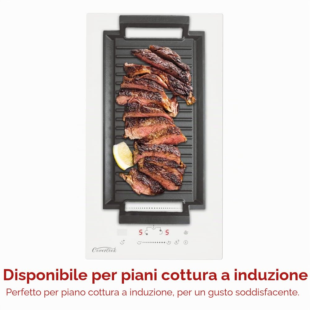 Padella per grigliare in ghisa, piastra rettangolare per grigliare, 43 x 23 cm Padella per grigliare per piano cottura a induzione, forno elettrico, griglie all'aperto, superficie rigata