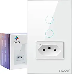 EKAZA INTERRUPTOR WIFI 2 BOTÕES PRETO COM TOMADA 20A