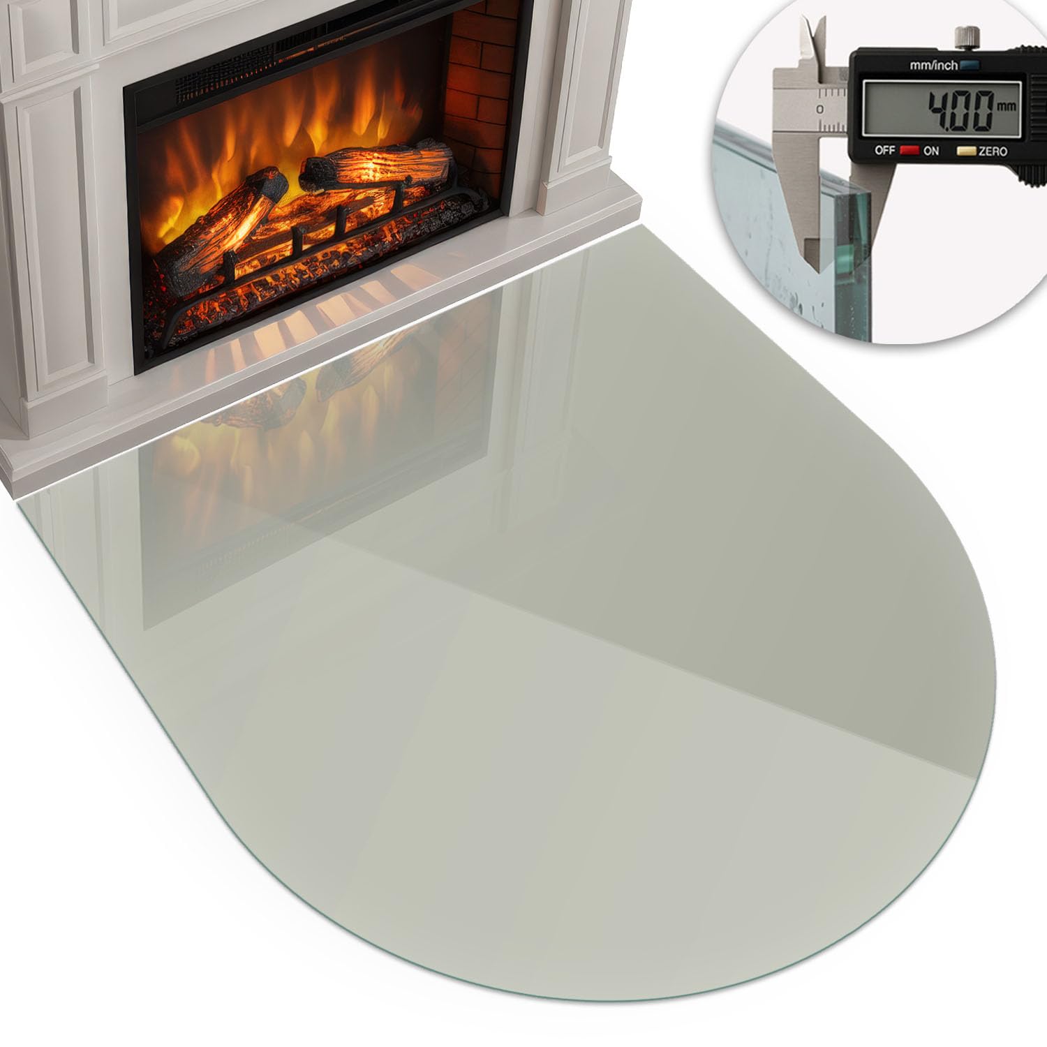 Piastra del Camino per il Soggiorno 100x100 cm di Vetro Temperato Protezione del Pavimento Resistente a Scintille Design Elegante Arco Resistente alle Alte Temperature - Colore Grigio-verde