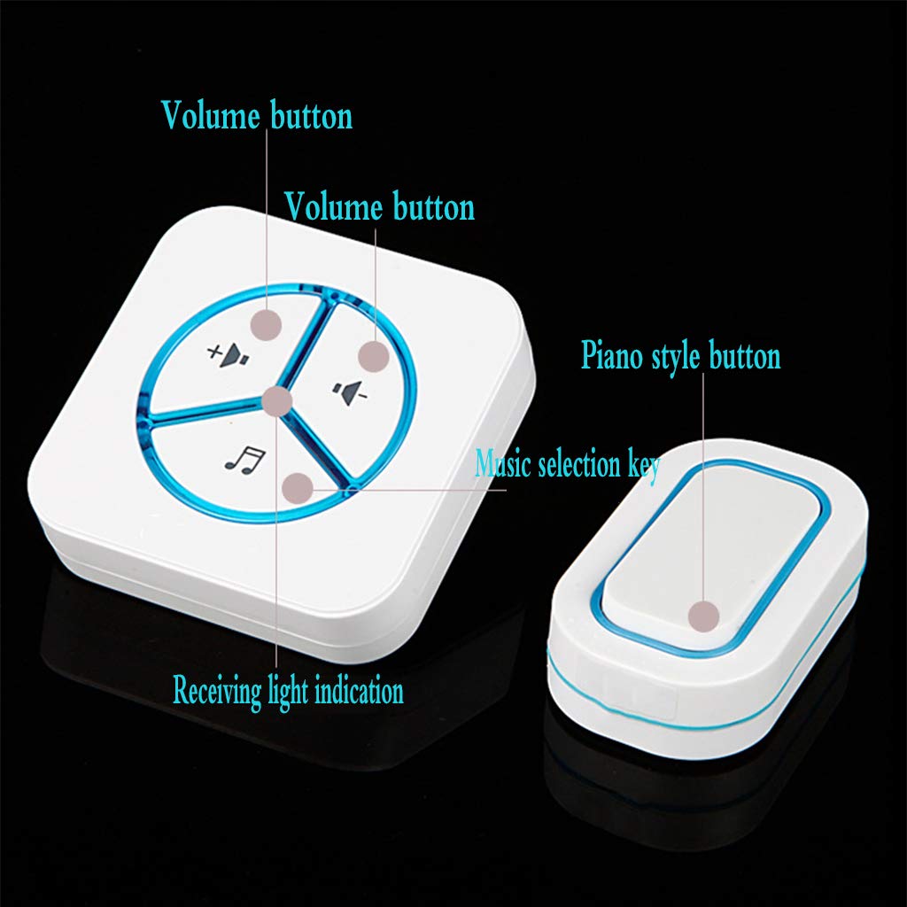 Timbre Inalámbrico con Alcance De 280 M, 48 Timbres, 6 Niveles De Volumen, Luz Led Intermitente, 2 Receptores, 3 Pulsadores Resistentes A La Intemperie, Color Negro.