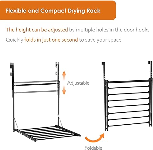 Miniatura 3 de TZAMLI Tendedero plegable para colocar sobre la puerta, para interiores, para colgar en la pared, colgador de ropa, secadora de ropa de metal, color