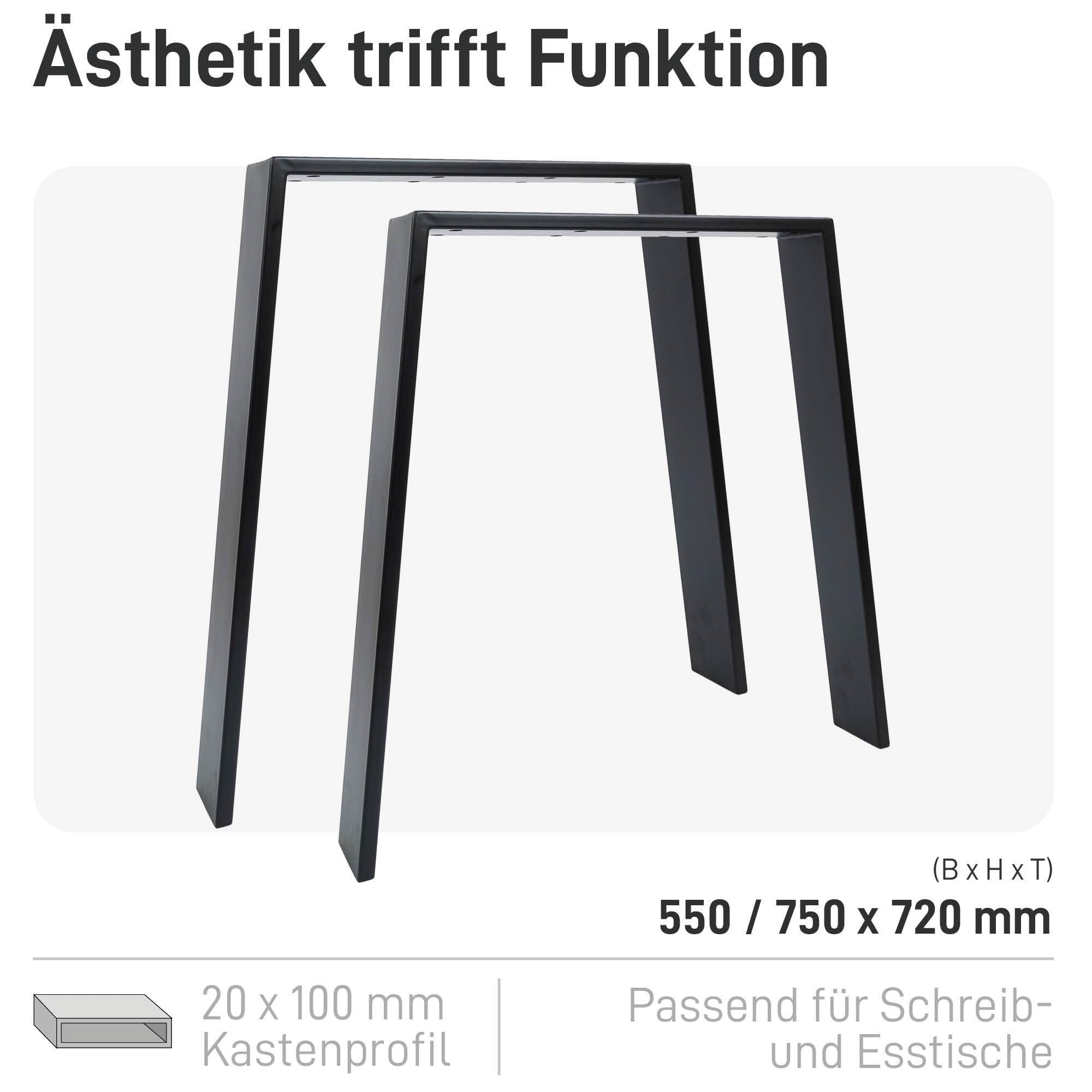 Natural Goods Berlin 2X Tisch-Kufen Classic | Tisch-Beine Metall in Schwarz | Tisch-Gestell im Industrial Loft-Design | Ideal DIY-Projekte wie Esstisch & Schreibtisch | Tisch-Bein 55/75 x 72 cm