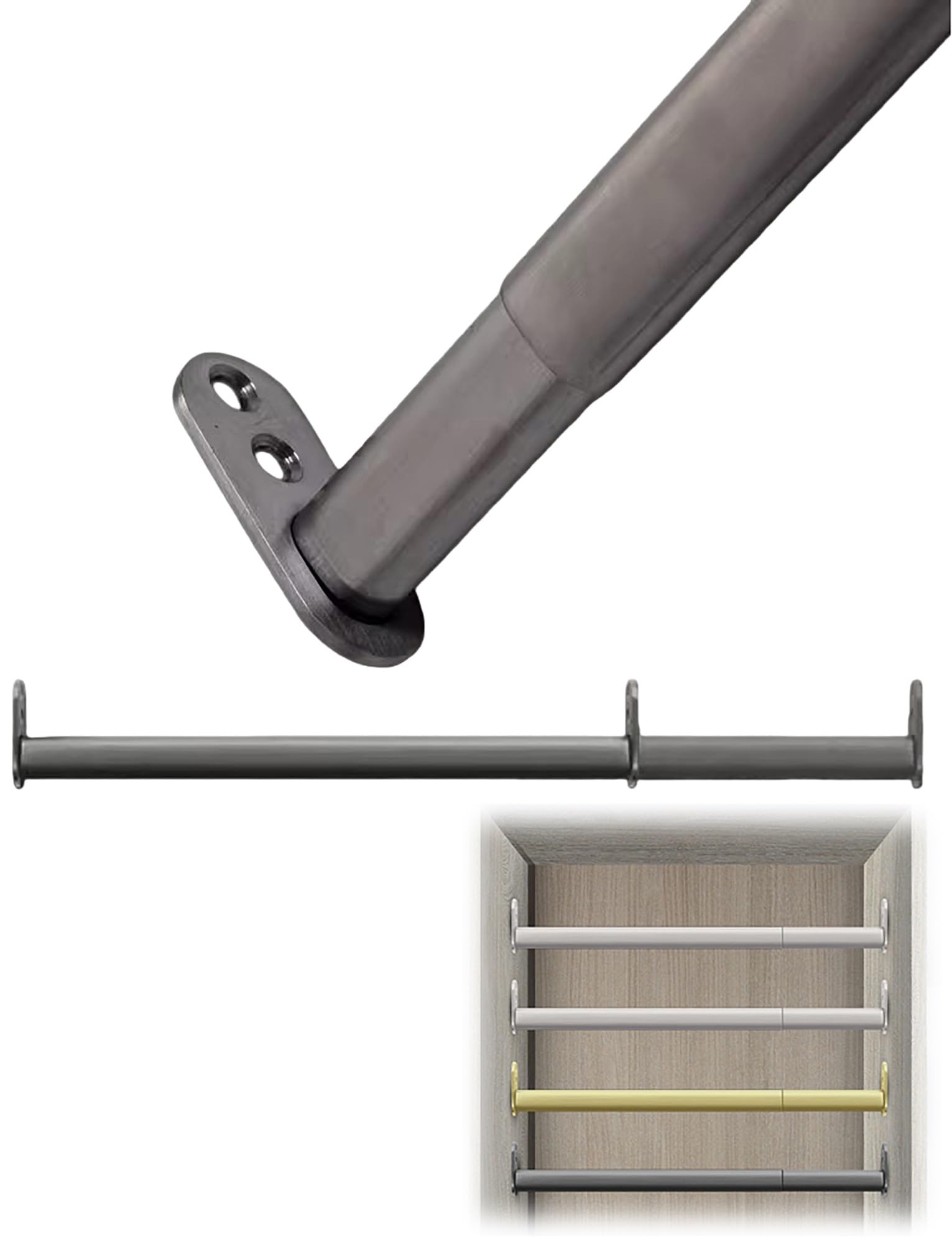 Wardrobe Rail, Stainless Steel Telescoping Closet Rod Multicolor Adjustable 40-140cm(Gray,31.5-55.1in/80-140cm)
