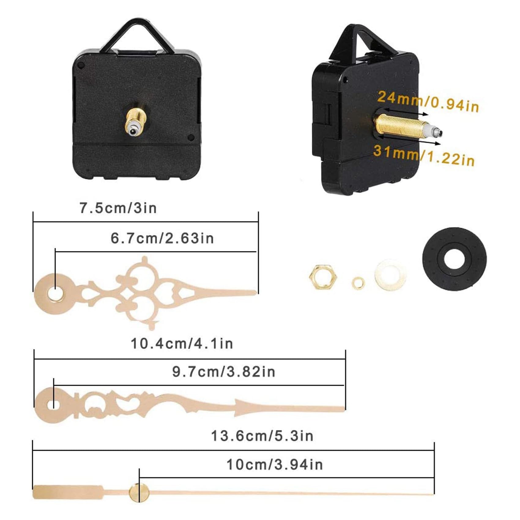40 PièCes 31 mm Arbre Long Bricolage Horloge à Quartz MéCanisme de Mouvement Moteur Kit pour Horloge RéParation Outil PièCes Bricolage Remplacement A