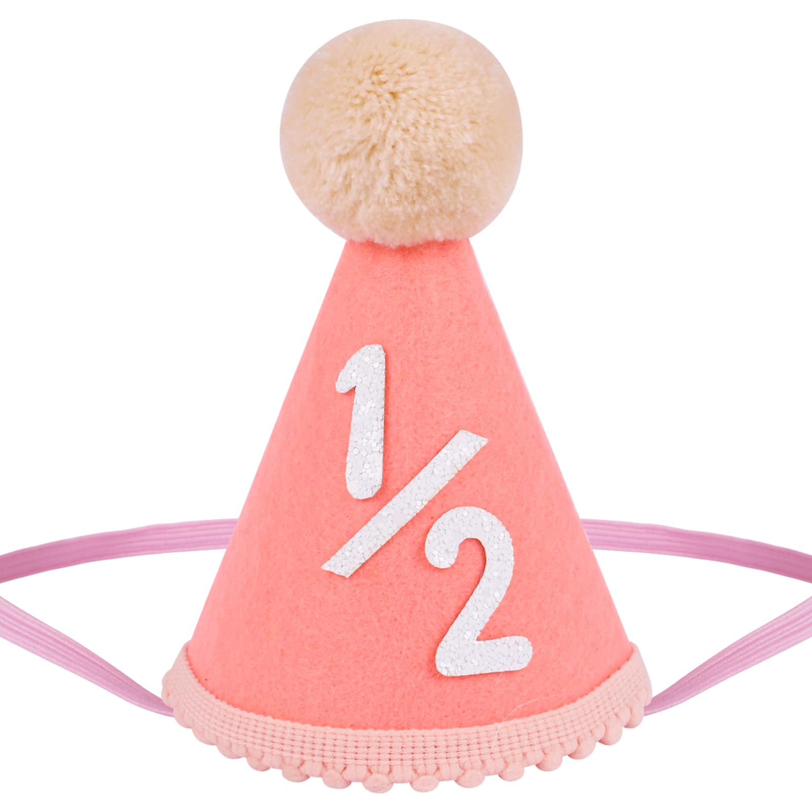Yoolhamy 1/2 Birthday Hat for Baby Boys Girls, Handmade Half Birthday Hat – Ideal for 6 Months Milestone Celebrations, Cake Smash, and Photo Props Half Way to One (Pink-2)