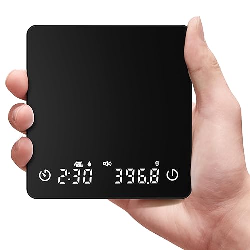 Báscula de café pequeña con temporizador 6.6 lbs0.00 oz de alta precisión vertido sobre goteo Escala de espresso con pantalla LCD (Recargable)