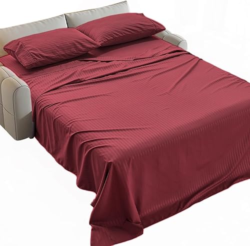 Miniatura 7 de Kingnex Juego de sábanas a rayas para sofá cama tamaño Queen para sofá cama, suave, doble cepillado, 4 piezas, funda de almohada