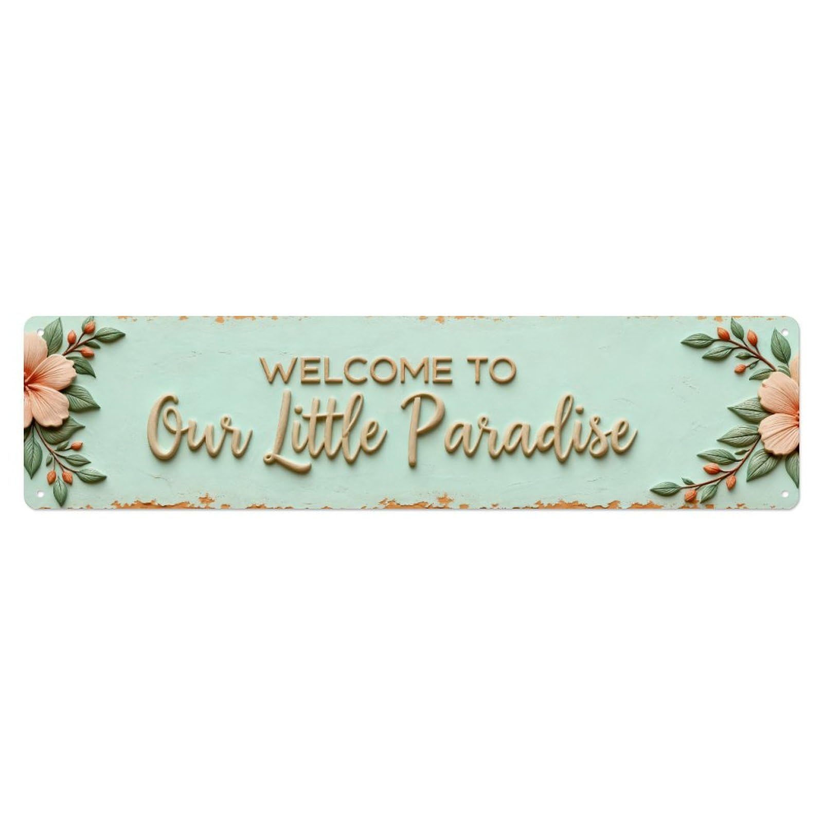 Floral Border Welcome Sign Pattern Metal Tin Sign Plaque