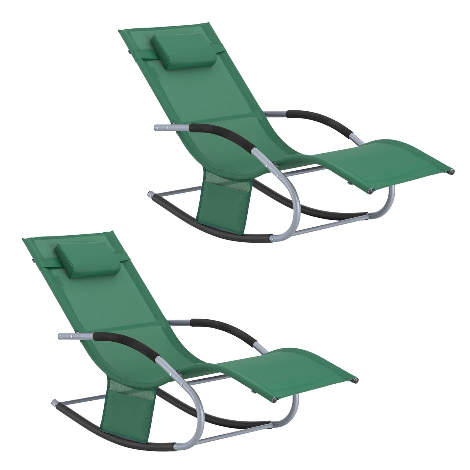 SoBuy Lot de 2 Chaises Longues Transat Pliable Jardin Fer – Bain de Soleil Ergonomique à Bascule Relax–Fauteuil Extérieur Confortable Plage pour Terrasse Balcon Camping, Vert Foncé, OGS28-WDx2