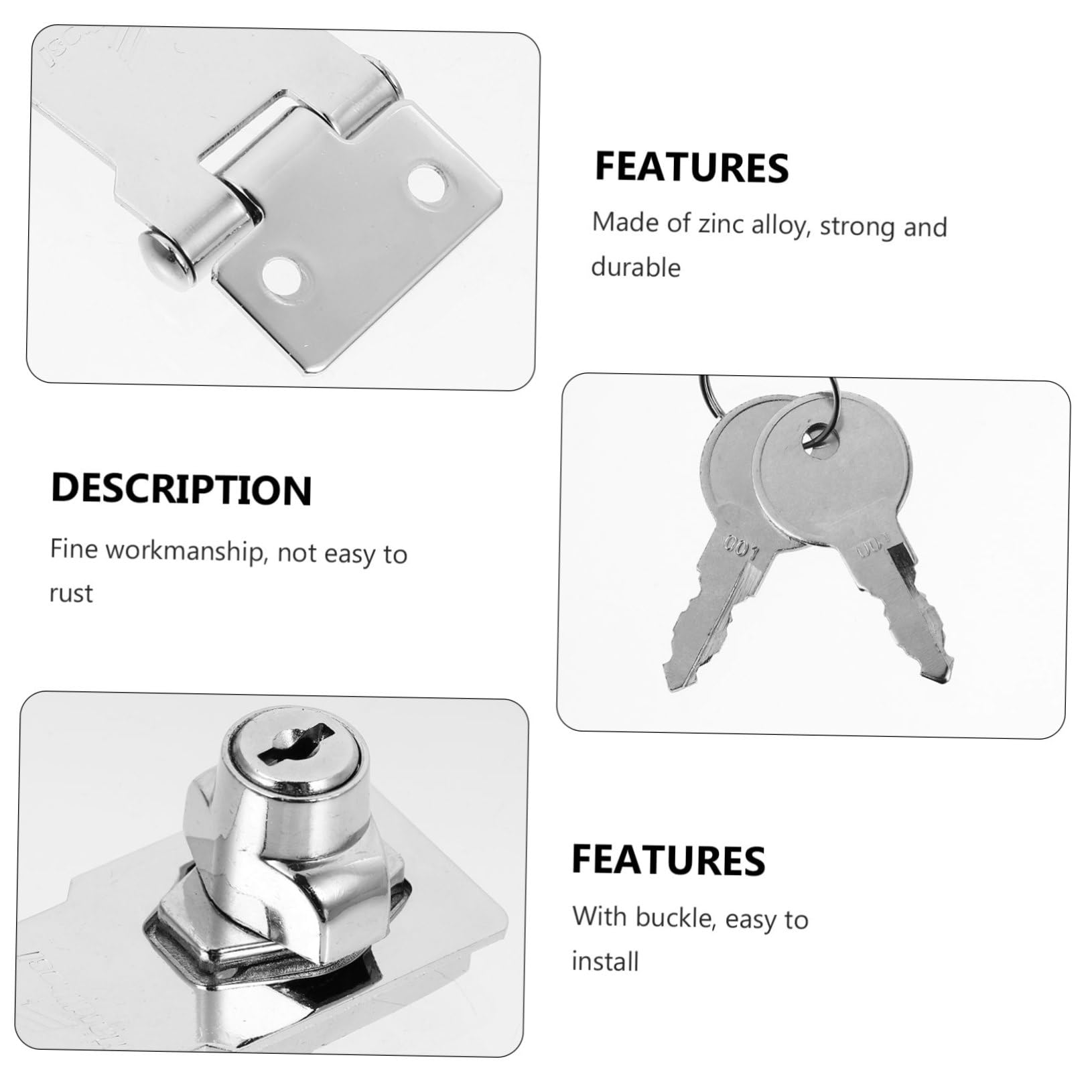 Uonlytech 3sets Serratura Scorrimento Di Chiusura Sicura Per Porte e Armadietti Design Leggero e Facile Installazione Con Due Chiavi Resistente Alla Corrosione
