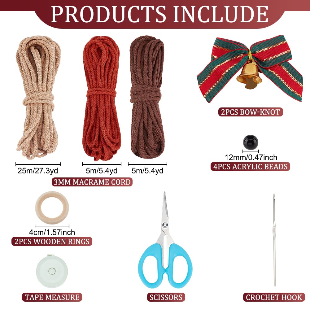 ORIGACH 2 Set DIY Macrame Xmas Elk Kit Easy Macrame Elk Christmas Ornament Kit with Instruction for Beginners Adults Macrame Christmas Hanging Decor for Home Decoration